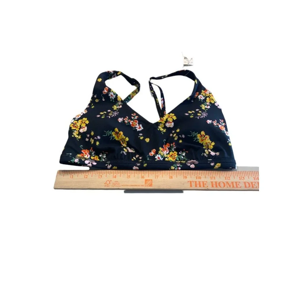 NWT Aerie Offline Floral Print Mesh Back Plunge Sports Bra Black Size Small